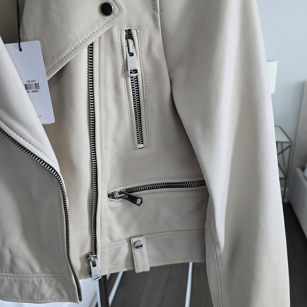 Reiss Santiago Leather Biker Jacket, Size US 6, off-white, NWT - Picture 4 of 13